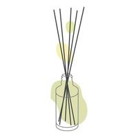 Aromatherapy. Aroma diffuser with Bamboo sticks. Linear Illustration with Abstract color Shapes. Aromatic essential oil. Line art Home Perfume isolated on White background. vector