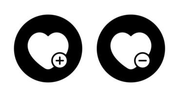 Add and remove wishlist, favorite icon on black circle. Love with plus and minus sign symbol vector