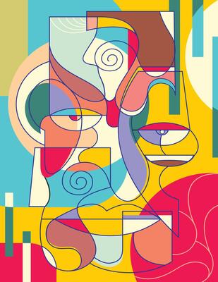 Cubism face art design collection and illustration