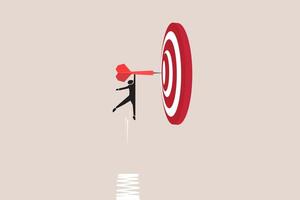 Businessman jump with arrow to target and successfully. advancement in career or business growth concept. Aspiration and motivation vector