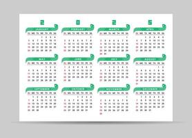 2025 year calendar with abstract green snake. Week starts on Sunday. Pocket or wall calendars layouts. Yearly organizer. illustration vector