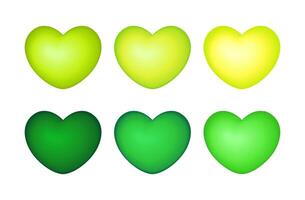 Set of green and yellow, 3D hearts isolated on white background vector