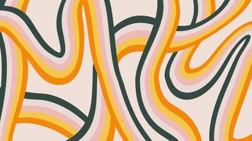 Groovy abstract pattern with tangled loops on beige background. Psychedelic wavy design in retro 60-70s style vector