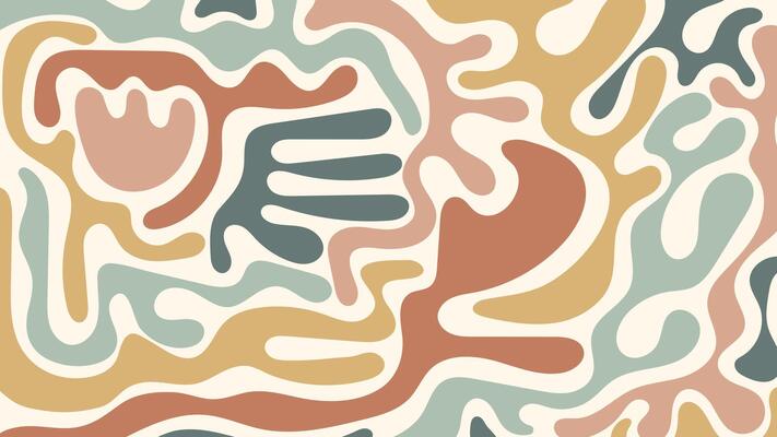 Pastel colors liquid blobs and organic shapes on beige background. Trendy pattern in boho style. Minimalist design with basic shapes