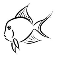Fish simple icon. Outline hand drawn sketch black and white illustration. Line art. Engraved style vector