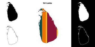Sri Lanka blank outline map set vector
