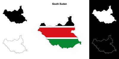 South Sudan blank outline map set vector