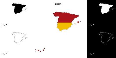 Spain blank outline map set vector