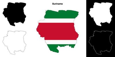 Suriname blank outline map set vector