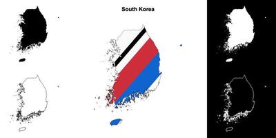 South Korea blank outline map set vector