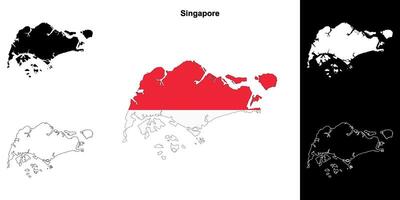 Singapore blank outline map set vector