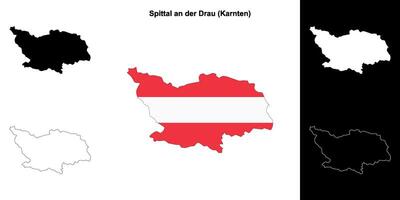 Spittal an der Drau blank outline map set vector