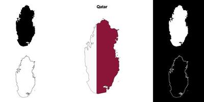 Qatar blank outline map set vector