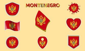 Collection of flat national flags of Montenegro with map vector