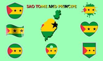 Collection of flat national flags of Sao Tome and Principe with map vector