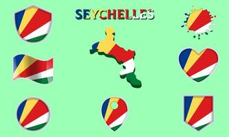 Collection of flat national flags of Seychelles with map vector