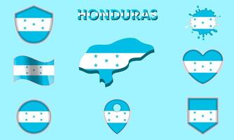 Collection of flat national flags of Honduras with map vector