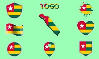 Collection of flat national flags of Togo with map vector