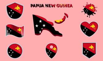 Collection of flat national flags of Papua New Guinea with map vector