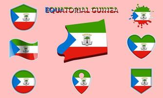 Collection of flat national flags of Equatorial Guinea with map vector