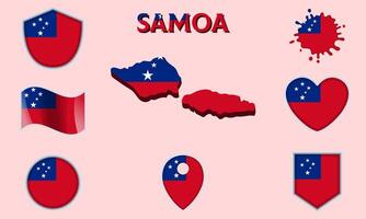 Collection of flat national flags of Samoa with map vector