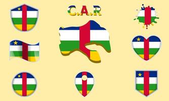 Collection of flat national flags of C.A.R with map vector