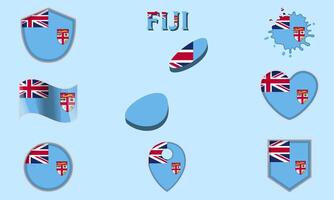 Collection of flat national flags of Fiji with map vector