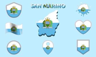 Collection of flat national flags of San Marino with map vector