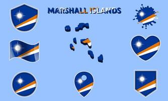 Collection of flat national flags of Marshall Islands with map vector