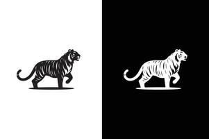 Tiger Silhouette Isolated On White black Background. Illustration In Flat Style. vector