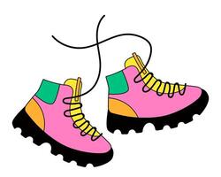 Retro Trekking Shoes. Multicolored sneakers with high soles. Bright Hiking Boots vector