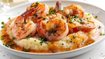 Savor the Flavor Succulent Shrimp and Creamy Grits in a Photograph photo