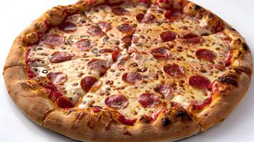 High Definition Photography of a Tempting Isolated Pizza on White Background photo