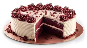 Professional Photography of a Tempting Red Velvet Cake on White Background photo