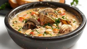 Creamy Clam Chowder A Savory Seafood Delight in a Bread Bowl photo