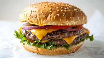 Satisfy Your Cravings A Tempting Closeup of a Cheeseburger in Professional D Photography photo
