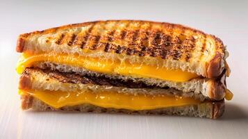 Savory Delight A CloseUp Photography of a Golden Toasted Grilled Cheese Sandwich photo
