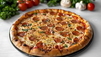 Photography of a Delicious Pizza Isolated on a White Background photo