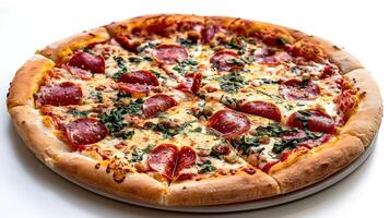 Precision Photography Capturing the Irresistible Allure of a Pizza Isolated on White photo