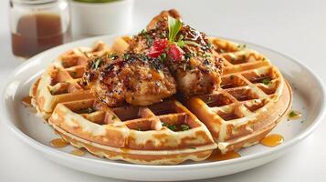 Savor the Southern Delight A Photo of Crispy Chicken and Fluffy Waffles