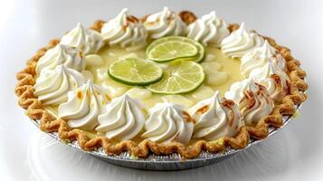 Freshly Baked Key Lime Pie A Zesty Delight Isolated on White photo