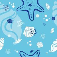 Beach shells and stars seamless pattern. Summer holidays background. vector