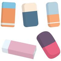 Set of erasers of different color and shape isolated on white background. vector