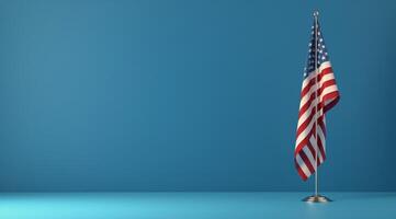 American Flag Waving on a Blue Background photo