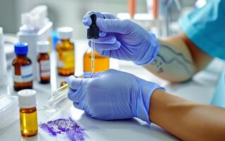 Allergy Testing Procedure Using A Dropper On Skin Patches photo