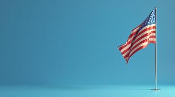 American Flag Waving on a Blue Background photo
