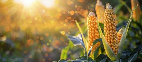 Cornfield Sunset With Dewy Leaves photo