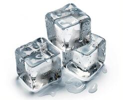 Watercolor Illustration of Three Ice Cubes on a White Background photo