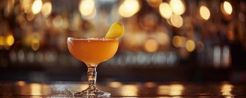 A Refreshing Cocktail on a Bar Counter With a Lemon Twist photo