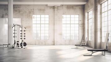 Modern fitness hall interior with equipment. Fitness concept. 3D Rendering photo